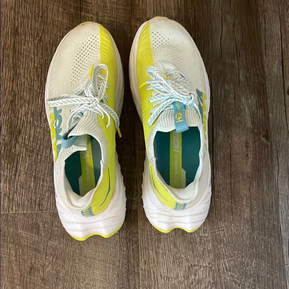 Hoka White and Yellow Performance Sneakers